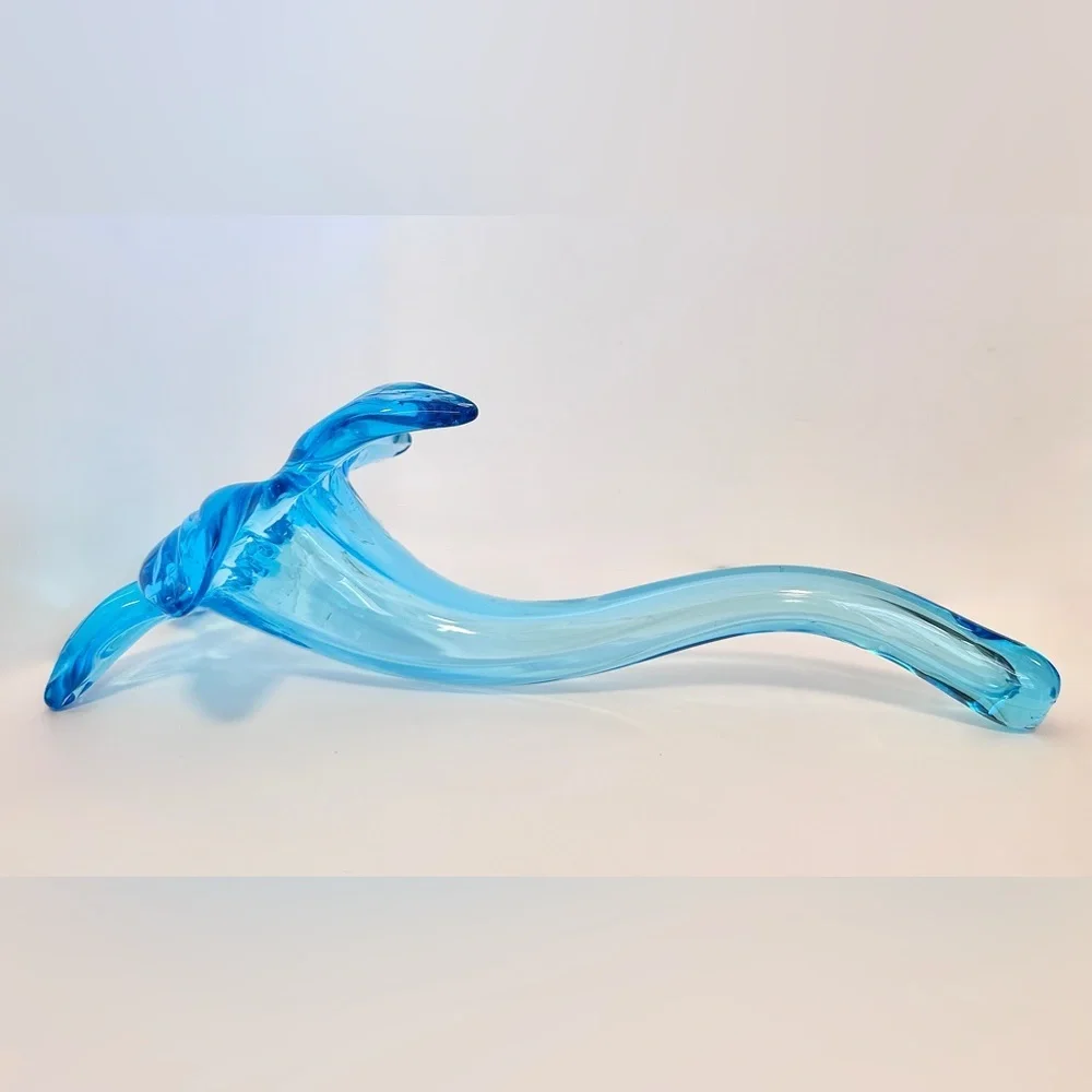 Hand Blown Aqua Blue Pulled Glass Epergne Flower Horn Vase